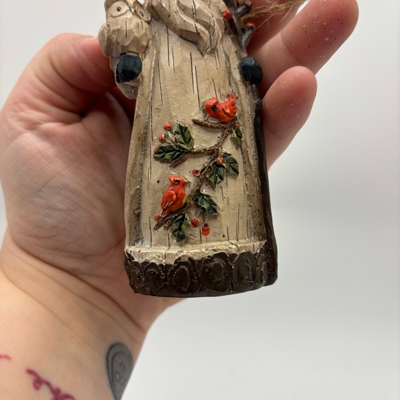 Vintage Holiday Santa Ornament with Owl And Red Bird Details - Picture 3 of 4